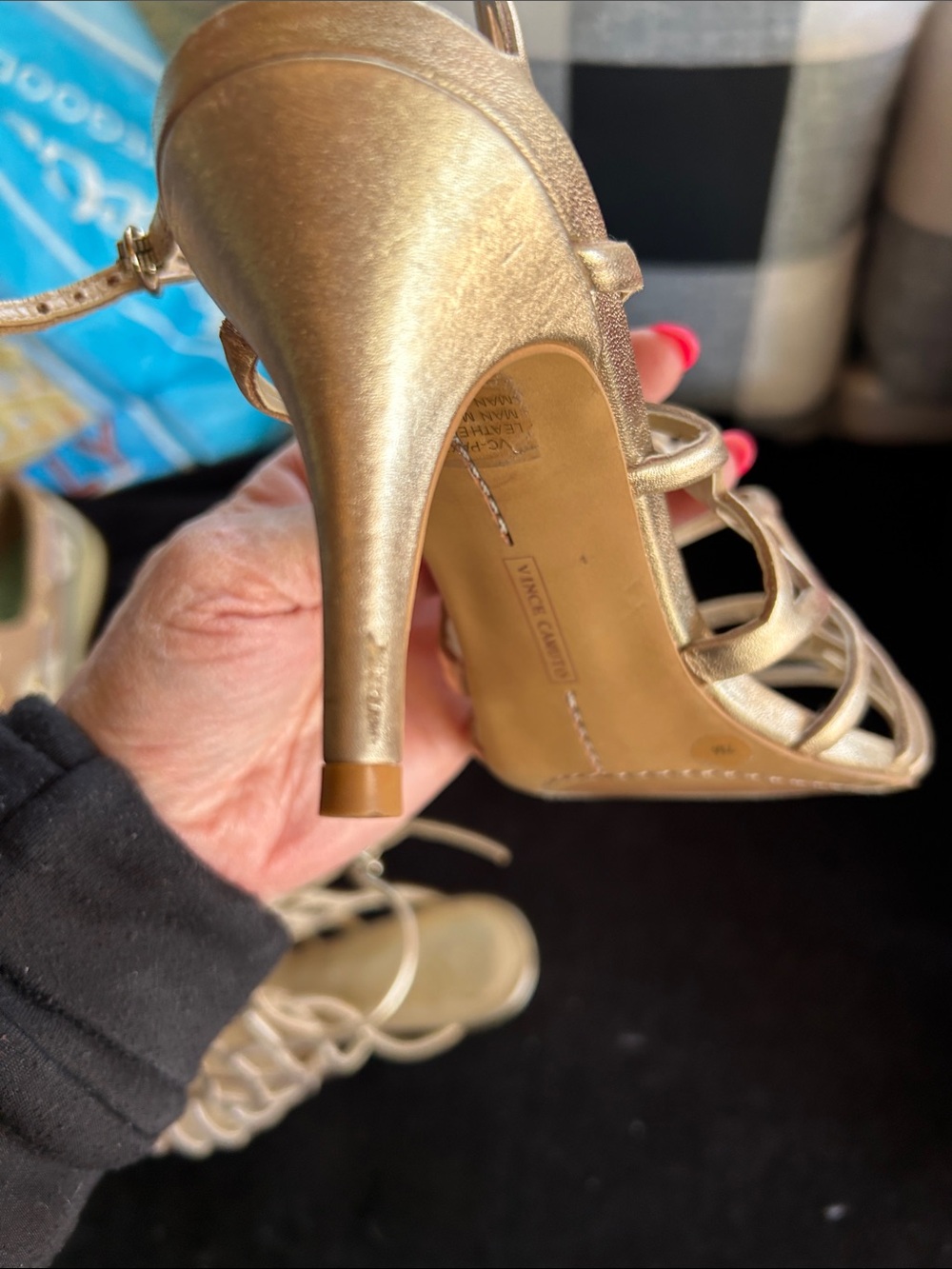 Vince Camuto Metallic Gold Caged Heeled Sandals - Picture 7 of 7